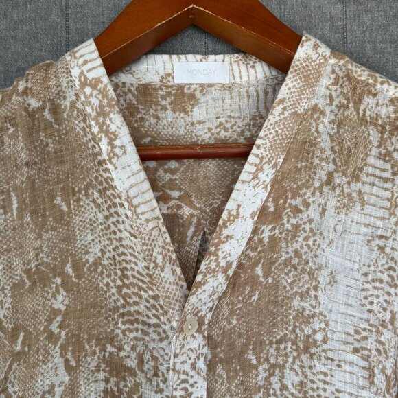Monday  Barcelona 100%  Linen Tan Snake Print Long Sleeve Oversized Tunic Top - Picture 2 of 10